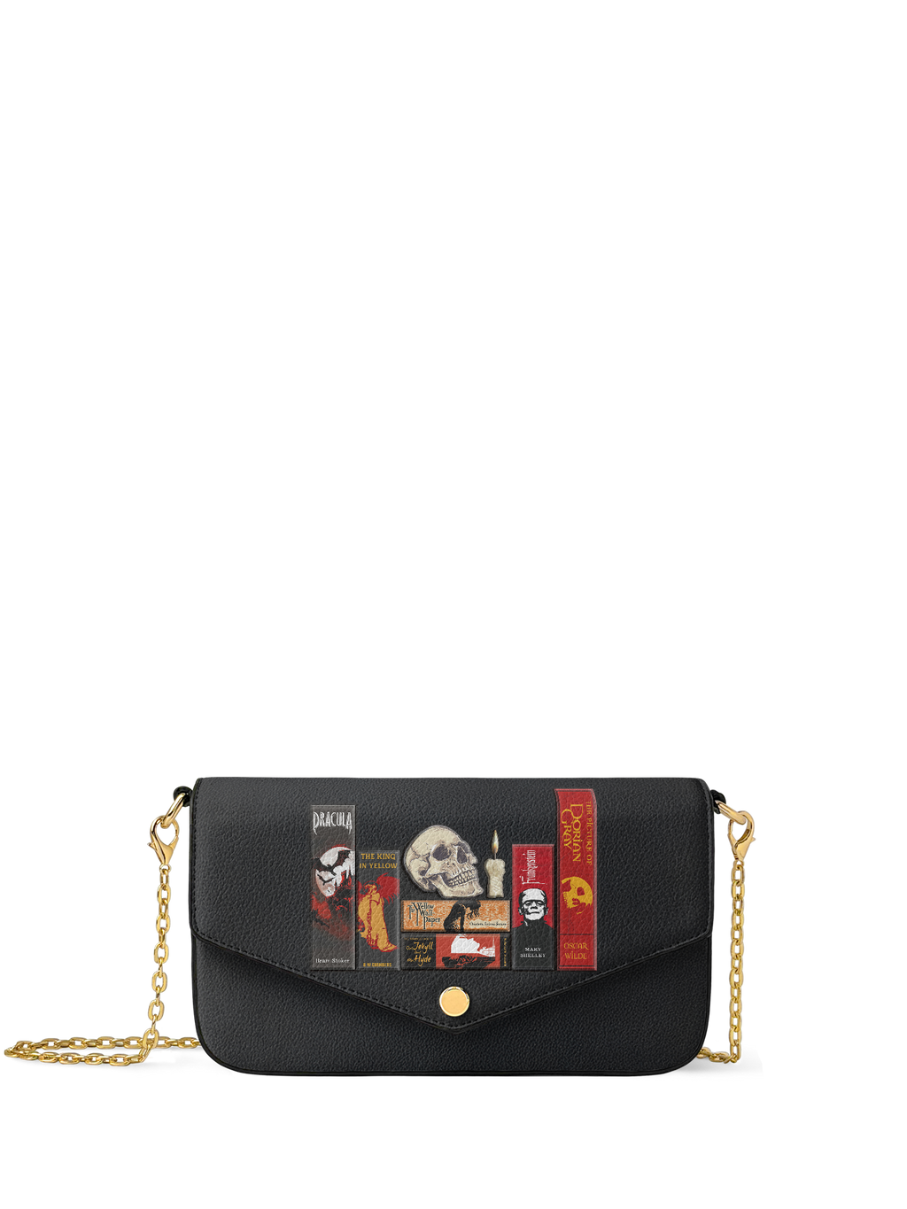 "The Codex of Gothic Tales" Deadlight Black Envelope Chain Crossbody Bag