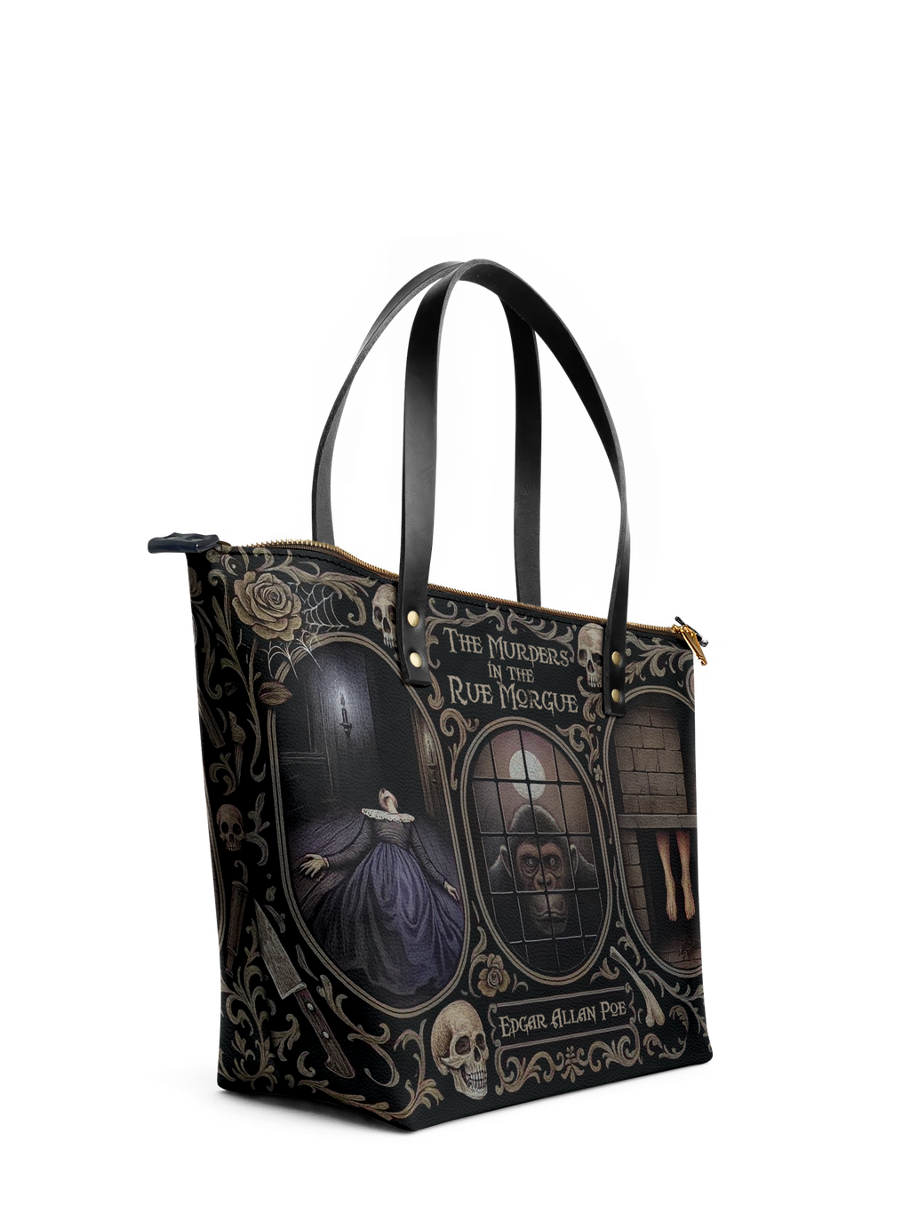 "The Murders In The Rue Morgue" Leather Tote Bag