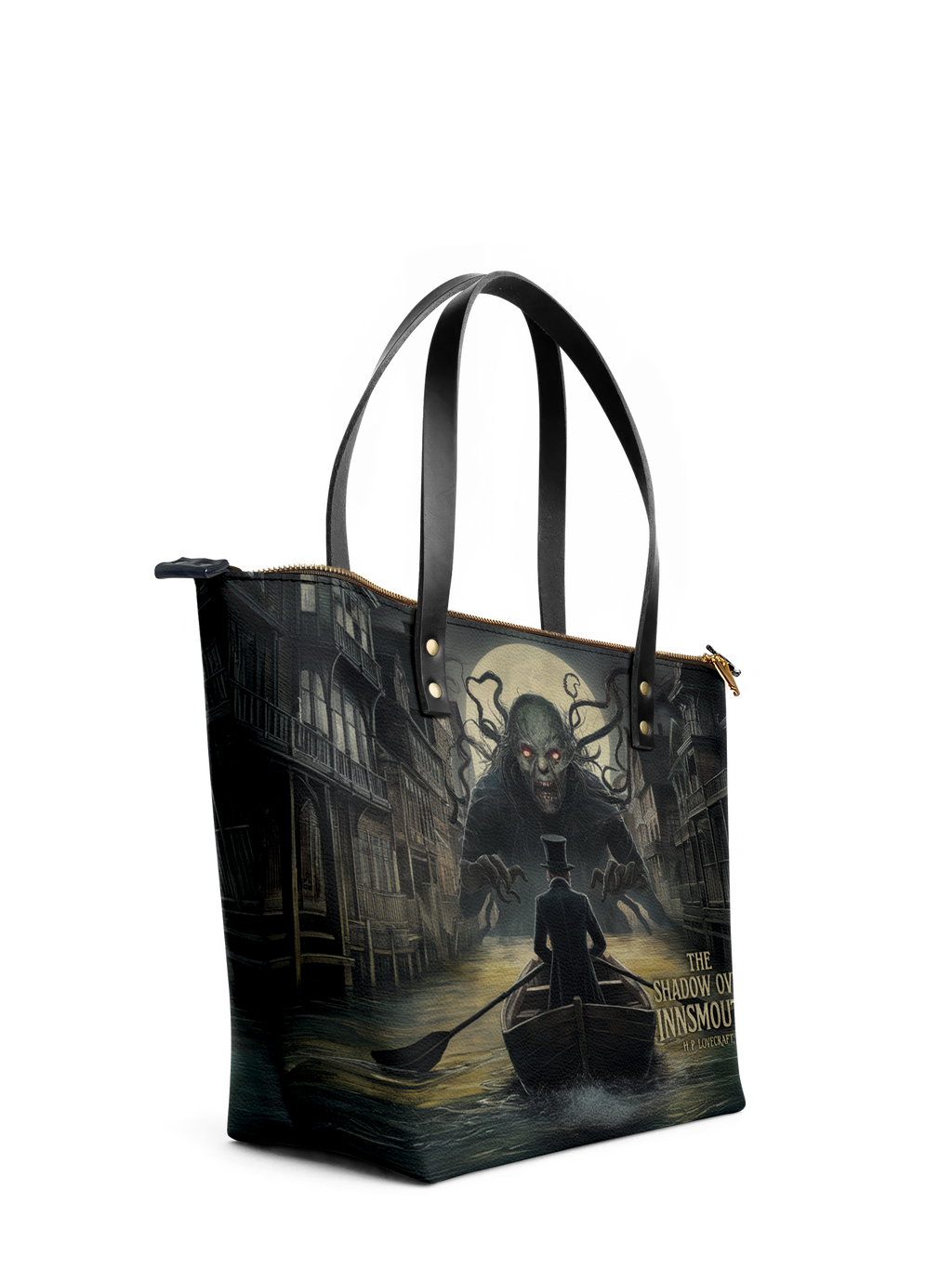 "The Shadow Over Innsmouth" Leather Tote Bag