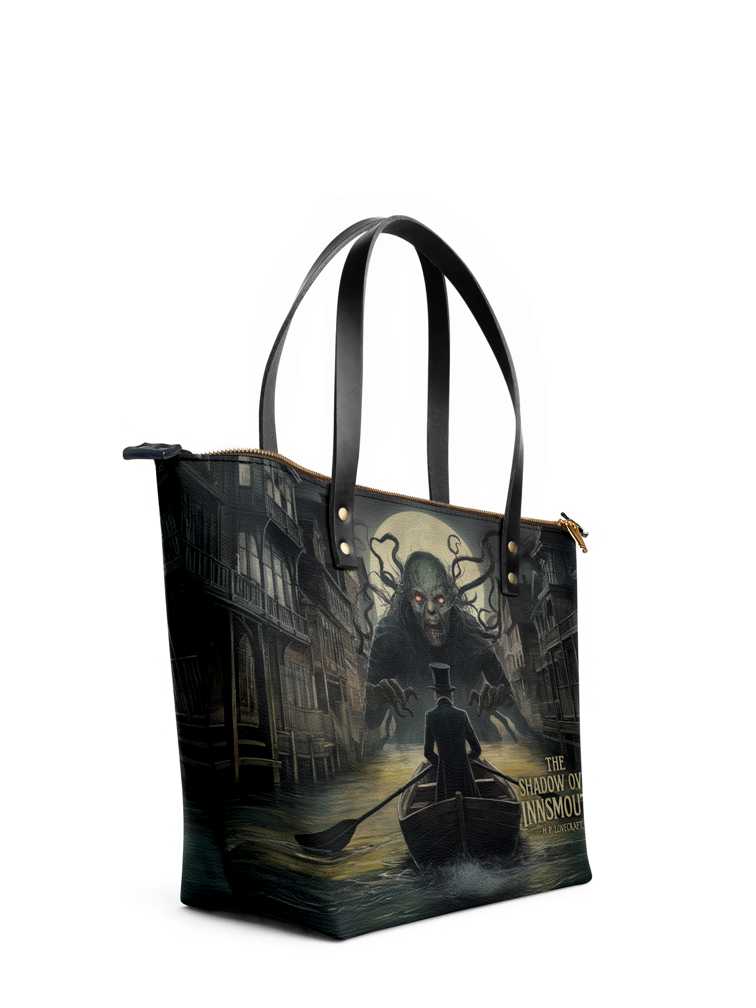 "The Shadow Over Innsmouth" Leather Tote Bag