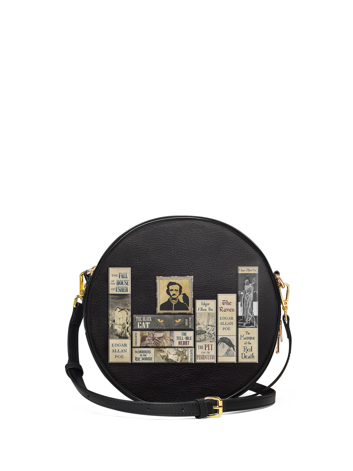 "Poe's Library" Ashen Black Circle Crossbody Bag