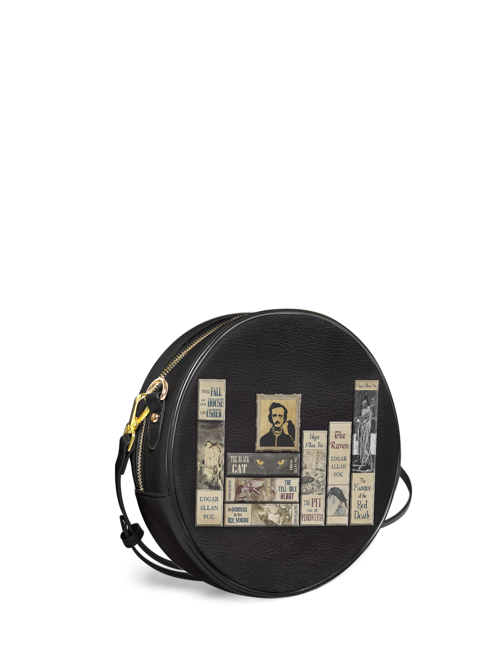 "Poe's Library" Ashen Black Circle Crossbody Bag