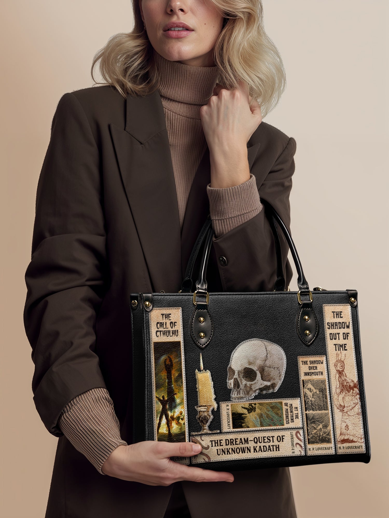Lovecraftian Black Leather Handbag