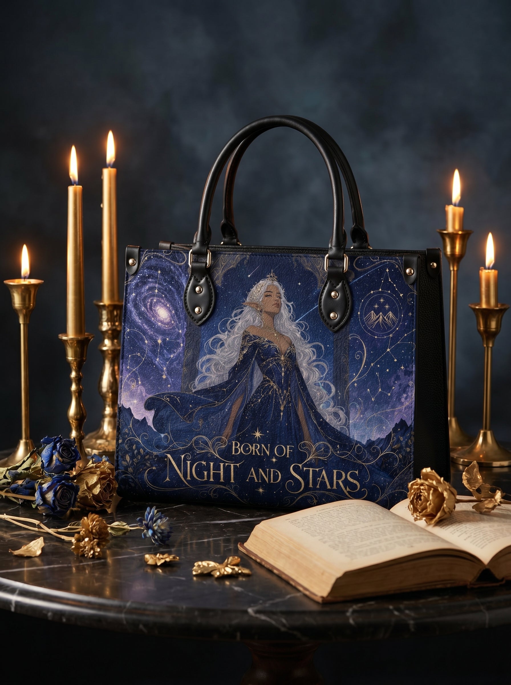 “Born of Night and Stars” Celestial Heiress Leather Handbag