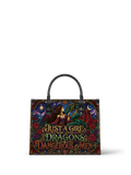 “Just a Girl Who Loves Dragons & Dangerous Men” Stained-Glass Leather Handbag