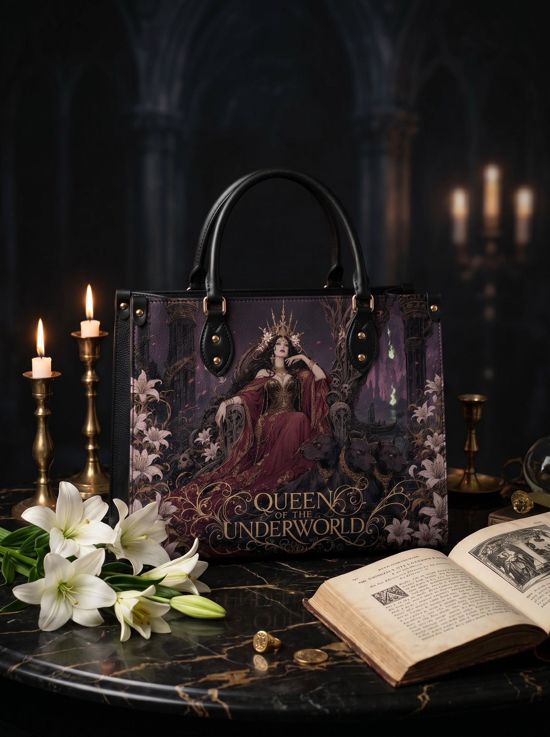“Queen of the Underworld” Lily Throne Leather Handbag