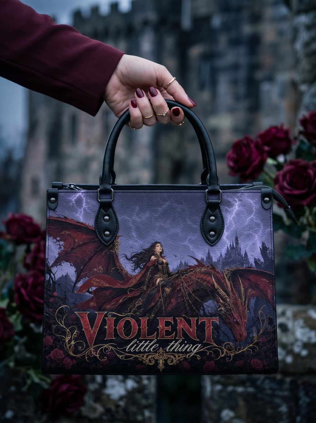 “Violent Little Thing” Dragon-Bonded Leather Handbag