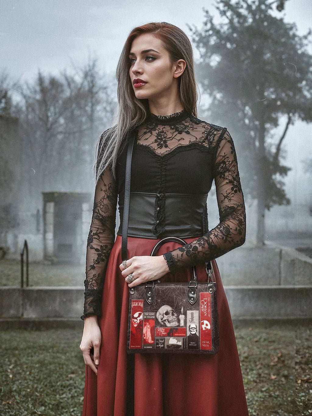 "The Codex of Gothic Tales" Black Widow’s Kiss - Black Interior - Small Leather Handbag