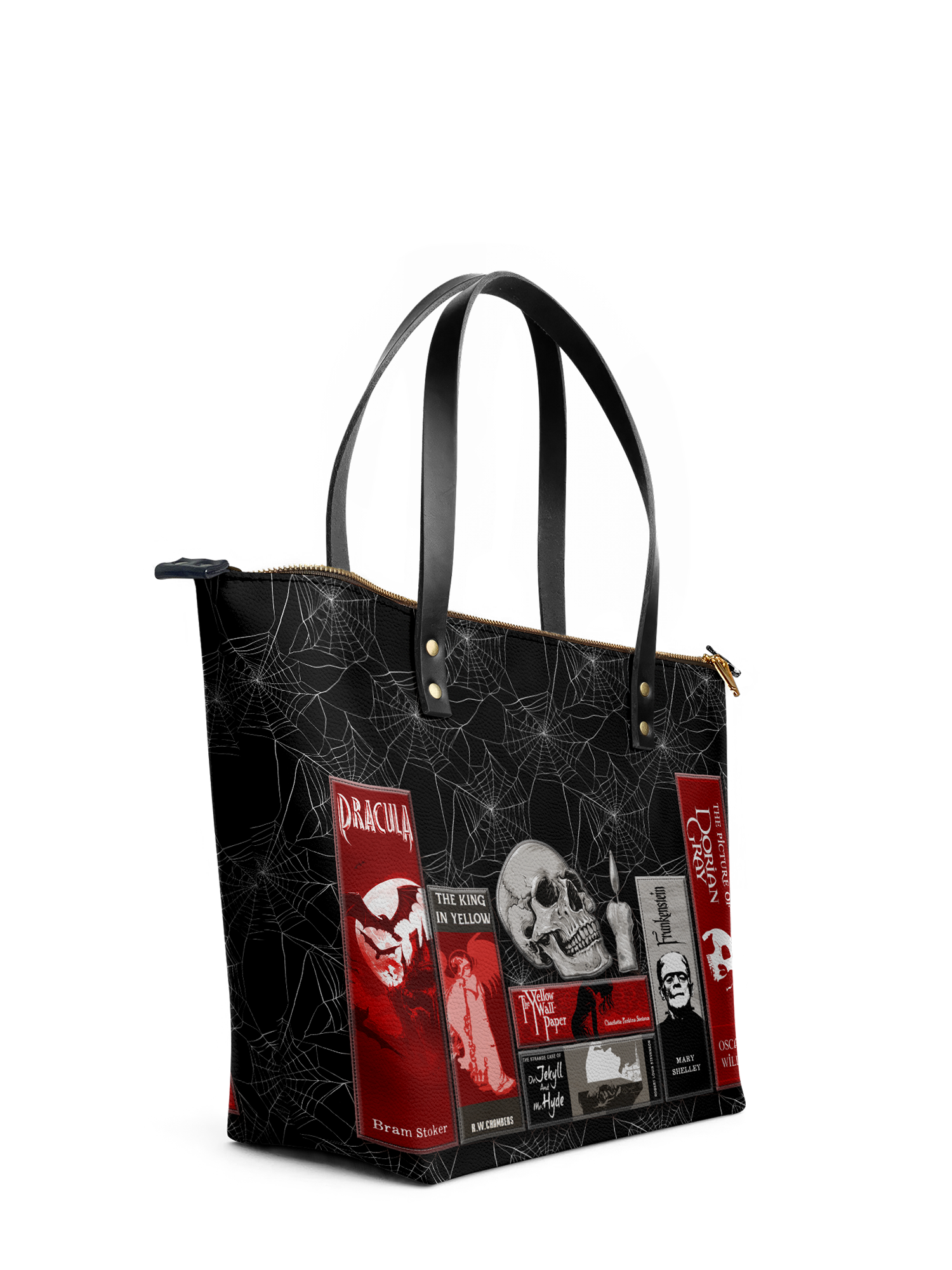 "The Codex of Gothic Tales" Black Widow’s Kiss Leather Tote Bag