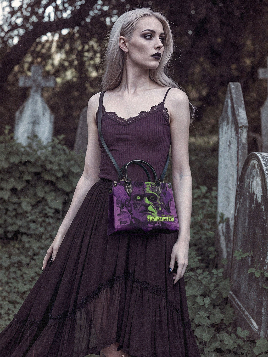 "Frankenstein" Lablight Violet - Black Interior - Small Leather Handbag