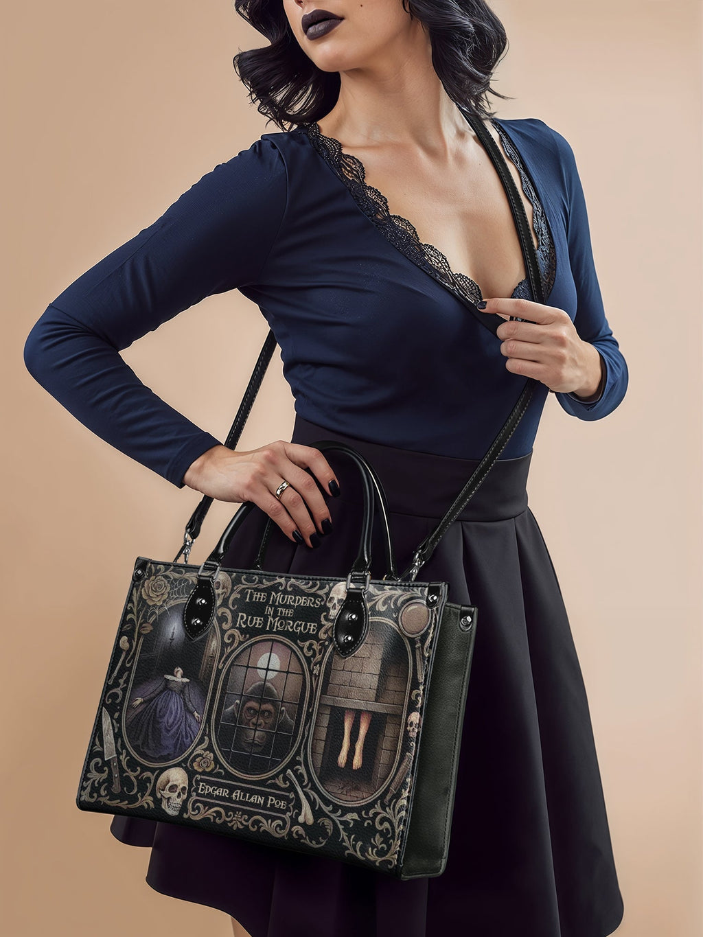"The Murders In The Rue Morgue" - Black Interior - Leather Handbag
