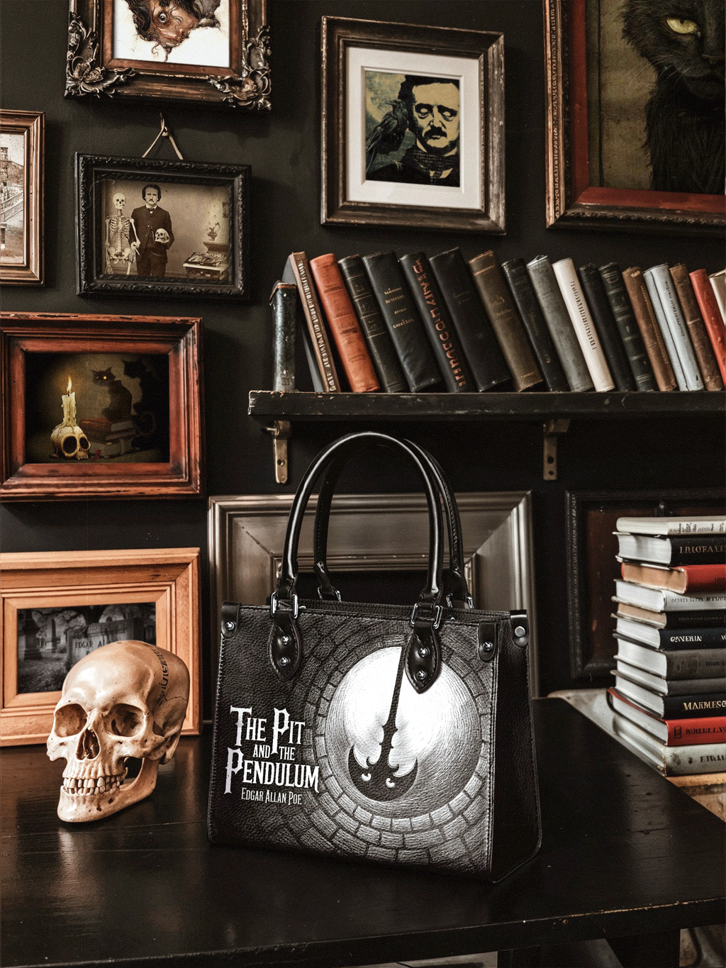 "The Pit And The Pendulum" - Black Interior - Small Leather Handbag