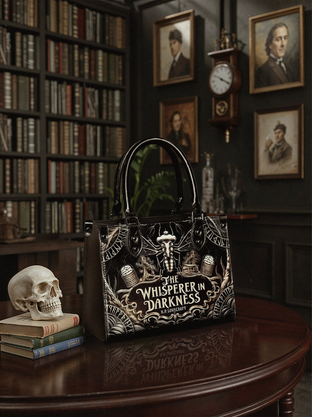 "The Whisperer In Darkness" - Black Interior - Small Leather Handbag