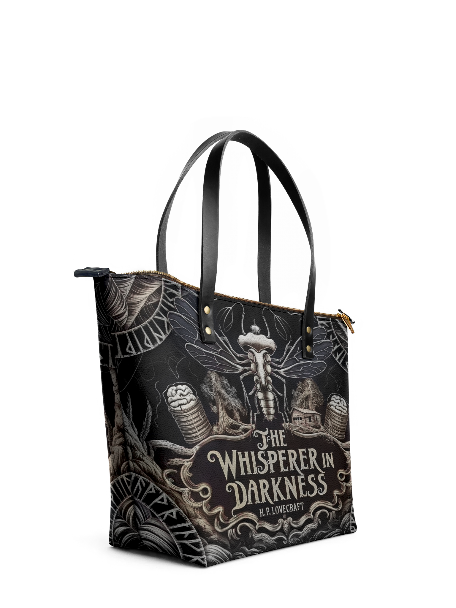 "The Whisperer In Darkness" Leather Tote Bag